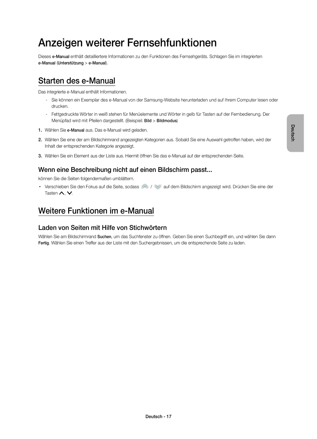 Samsung UE40H6410SSXZF manual Anzeigen weiterer Fernsehfunktionen, Starten des e-Manual, Weitere Funktionen im e-Manual 