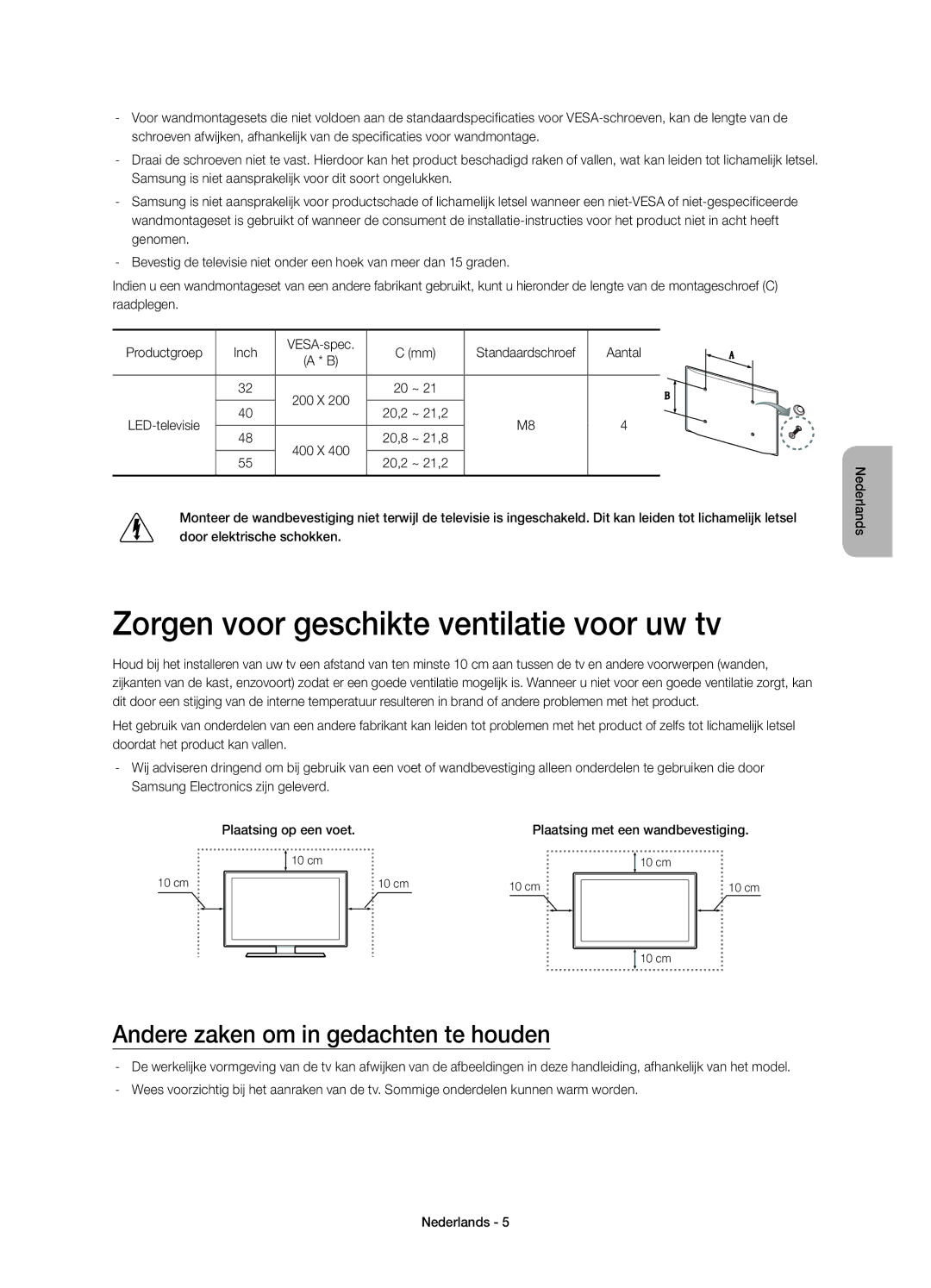 Samsung UE55H6410SSXZF manual Zorgen voor geschikte ventilatie voor uw tv, Andere zaken om in gedachten te houden, Aantal 