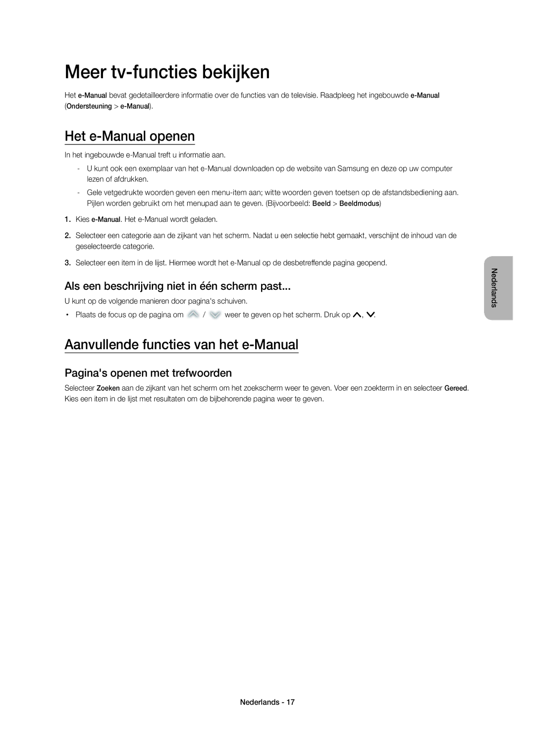 Samsung UE55H6410SSXZF manual Meer tv-functies bekijken, Het e-Manual openen, Aanvullende functies van het e-Manual 