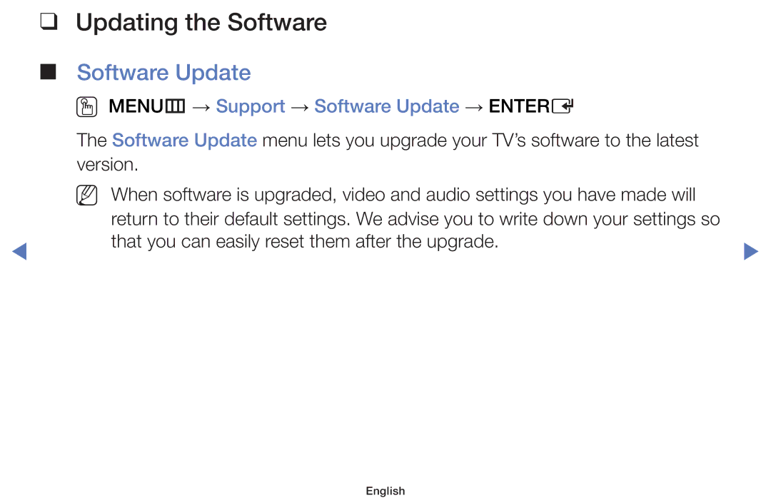Samsung UE48J5000AWXXH, UE32J4000AWXXH manual Updating the Software, OO MENUm → Support → Software Update → Entere 