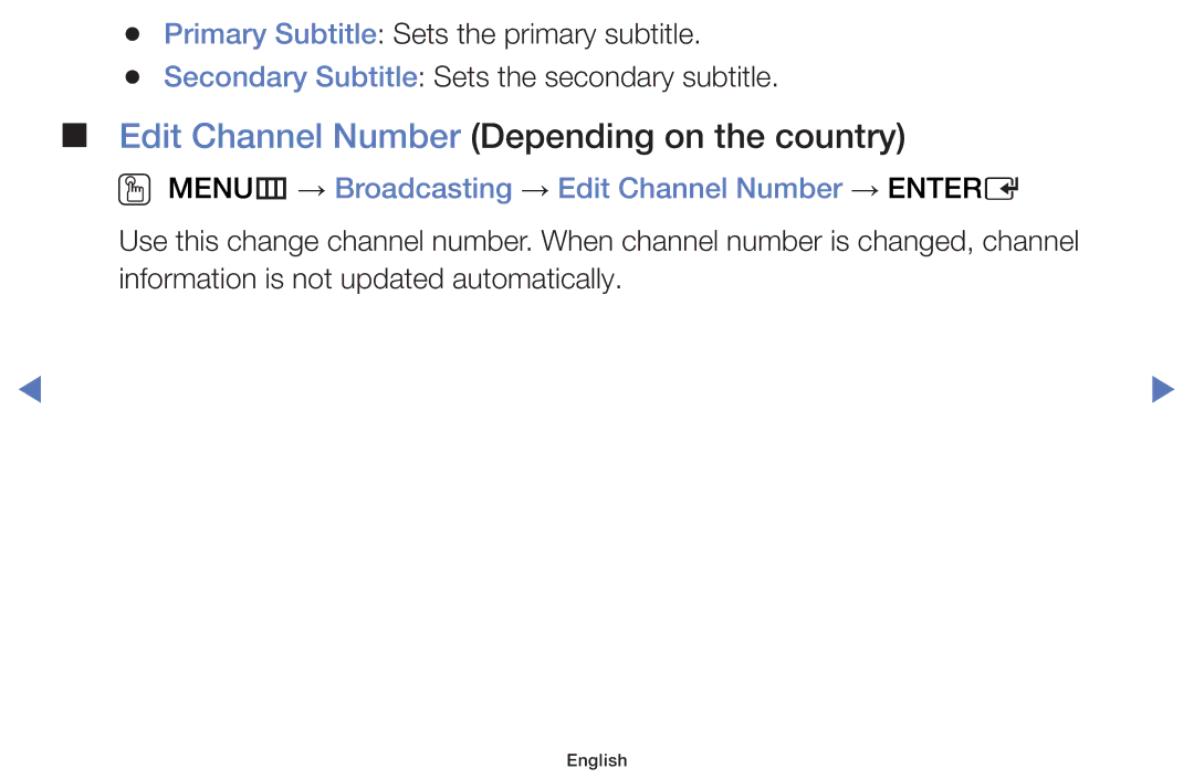 Samsung UE55J5100AWXXN, UE32J4000AWXXH, UE32J4000AWXXC, UE32J5000AWXXH manual Edit Channel Number Depending on the country 