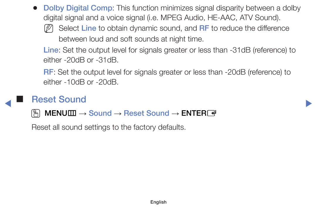 Samsung UE40J5000AWXXH, UE32J4000AWXXH, UE32J4000AWXXC, UE32J5000AWXXH manual OO MENUm → Sound → Reset Sound → Entere 