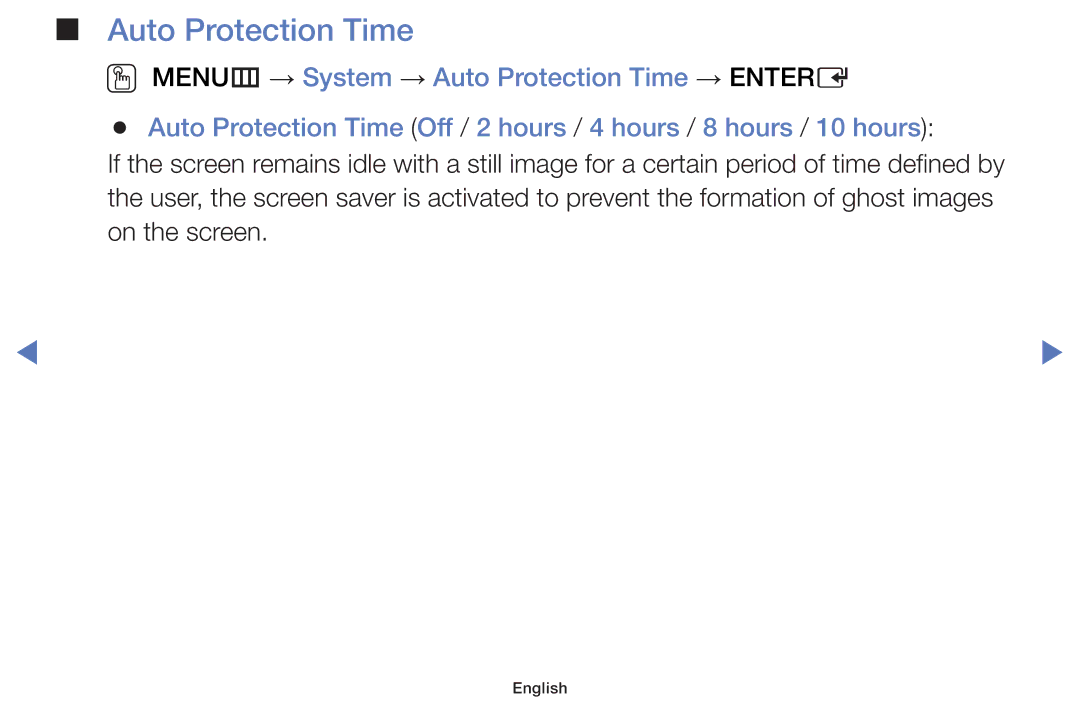 Samsung UE40J5000AWXBT, UE32J4000AWXXH, UE32J4000AWXXC, UE32J5000AWXXH, UE32J5000AWXXC, UE40J5000AWXXH Auto Protection Time 