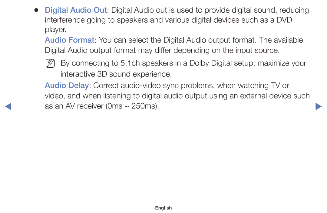 Samsung UE48J5000AWXZF, UE32J4000AWXXH, UE32J4000AWXXC, UE32J5000AWXXH, UE32J5000AWXXC manual As an AV receiver 0ms ~ 250ms 