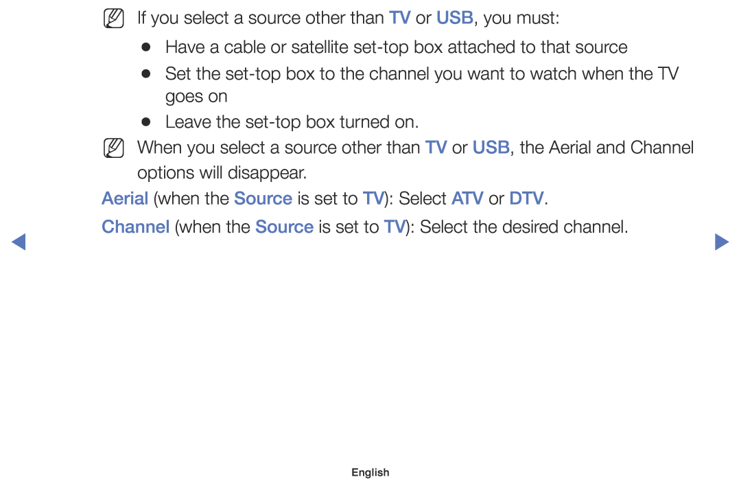 Samsung UE40J5000AWXXN, UE32J4000AWXXH, UE32J4000AWXXC manual NN If you select a source other than TV or USB, you must 