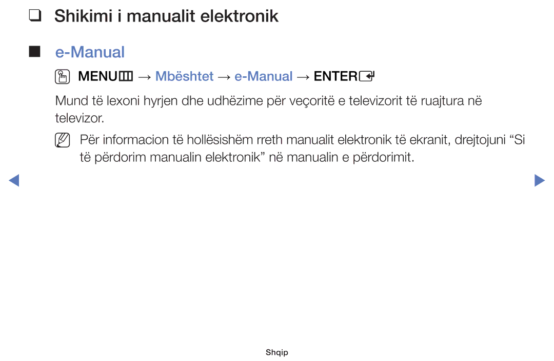 Samsung UE40J5000AWXXH, UE32J4000AWXXH Shikimi i manualit elektronik, OO MENUm → Mbështet → e-Manual → Entere 