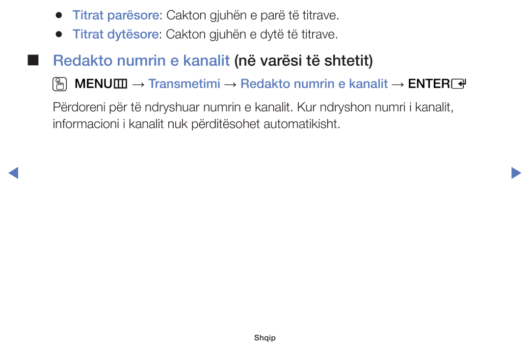 Samsung UE48J5000AWXXH, UE32J4000AWXXH, UE32J5000AWXXH, UE40J5000AWXXH manual Redakto numrin e kanalit në varësi të shtetit 