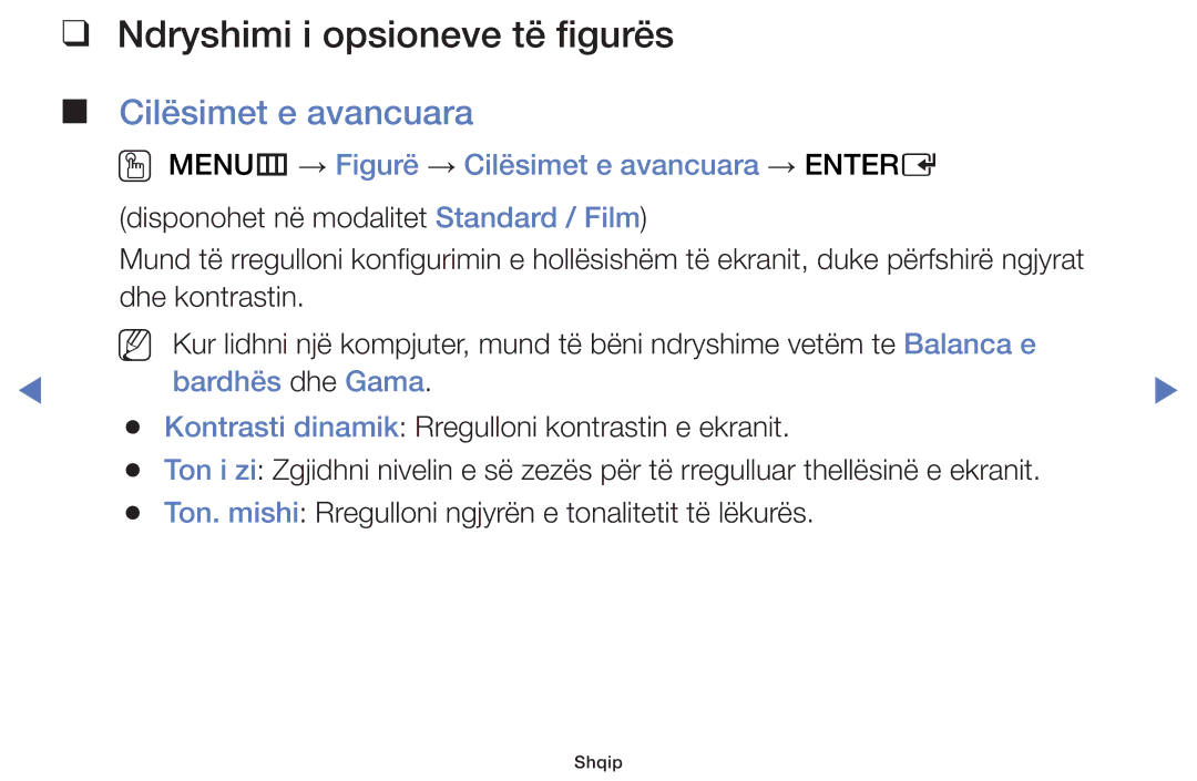 Samsung UE32J4000AWXXH, UE32J5000AWXXH manual Ndryshimi i opsioneve të figurës, Cilësimet e avancuara, Bardhës dhe Gama 