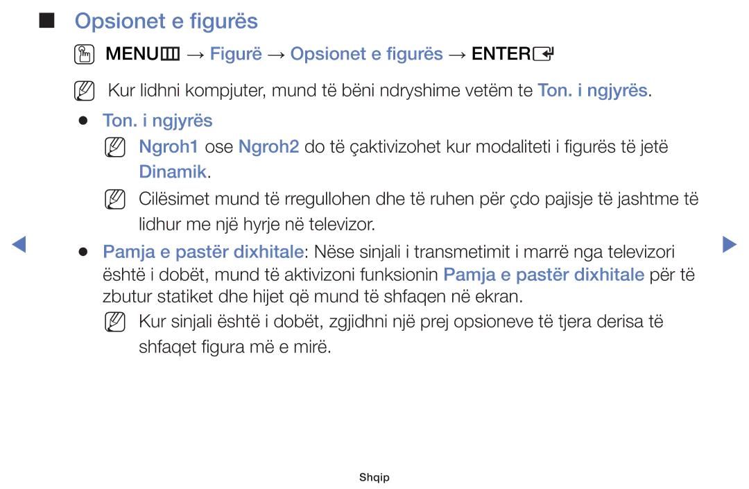 Samsung UE40J5002AKXXH, UE32J4000AWXXH manual OO MENUm → Figurë → Opsionet e figurës → Entere, Ton. i ngjyrës, Dinamik 