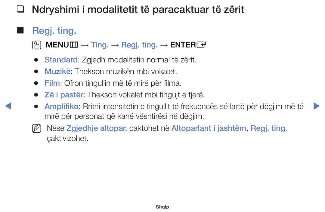 Samsung UE40J5002AKXXH, UE32J4000AWXXH, UE32J5000AWXXH manual Ndryshimi i modalitetit të paracaktuar të zërit, Regj. ting 