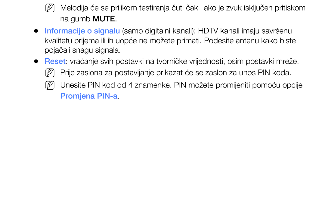 Samsung UE48J5002AKXXH, UE32J4000AWXXH, UE32J5000AWXXH, UE40J5000AWXXH, UE40J5002AKXXH, UE55J5100AWXXH manual Promjena PIN-a 