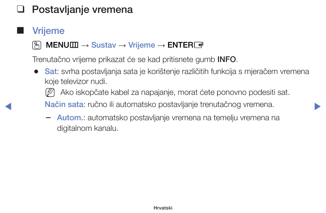 Samsung UE32J4000AWXXH, UE32J5000AWXXH, UE40J5000AWXXH, UE40J5002AKXXH, UE48J5002AKXXH manual Postavljanje vremena, Vrijeme 