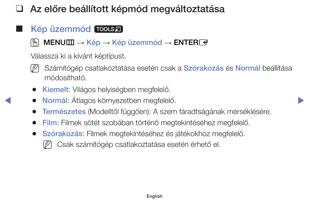 Samsung UE40J5002AKXXH Az előre beállított képmód megváltoztatása, Kép üzemmód t, OO MENUm → Kép → Kép üzemmód → Entere 