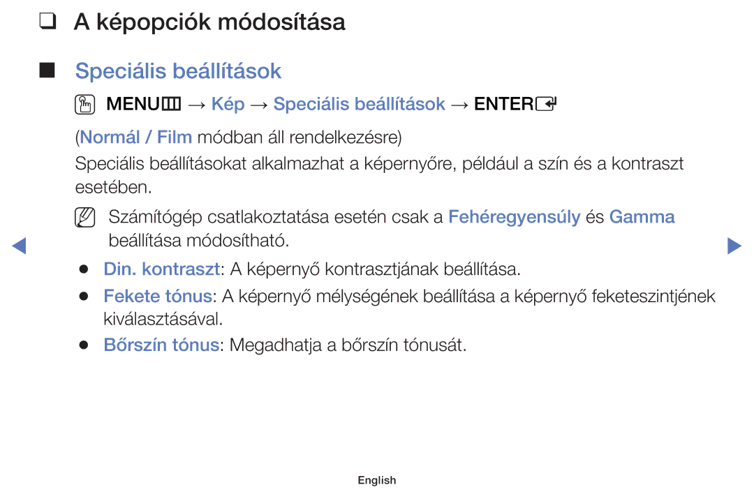 Samsung UE40J5000AWXXH, UE32J4000AWXXH manual Képopciók módosítása, OO MENUm → Kép → Speciális beállítások → Entere 