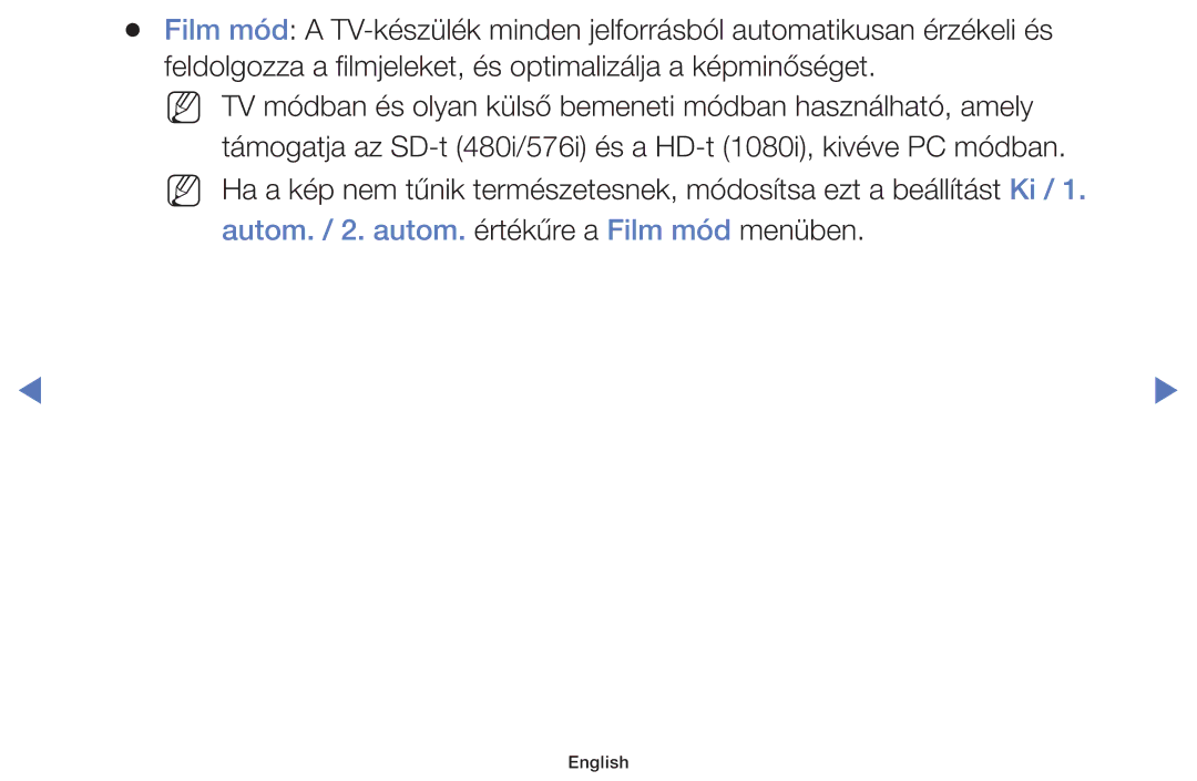 Samsung UE48J5000AWXXH, UE32J4000AWXXH, UE32J5000AWXXH, UE40J5000AWXXH manual Autom. / 2. autom. értékűre a Film mód menüben 