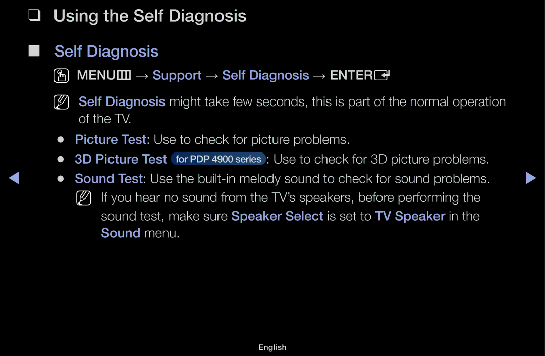 Samsung UE22K5000AWXZF, UE32J4100AWXXH, UE32J5100AWXXH manual Using the Self Diagnosis, Use to check for 3D picture problems 