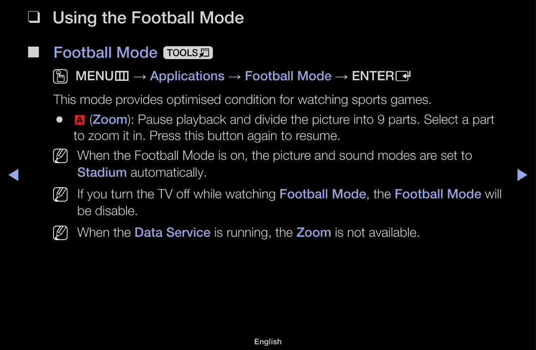 Samsung UE32J5100AWXBT, UE32J4100AWXXH, UE32J5100AWXXH, UE22K5009AKXZG manual Using the Football Mode, Football Mode t 