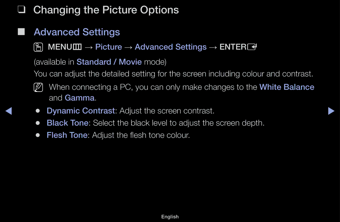 Samsung UE32J4000AKXZT, UE32J4100AWXXH, UE32J5100AWXXH, UE22K5009AKXZG manual Changing the Picture Options, Advanced Settings 