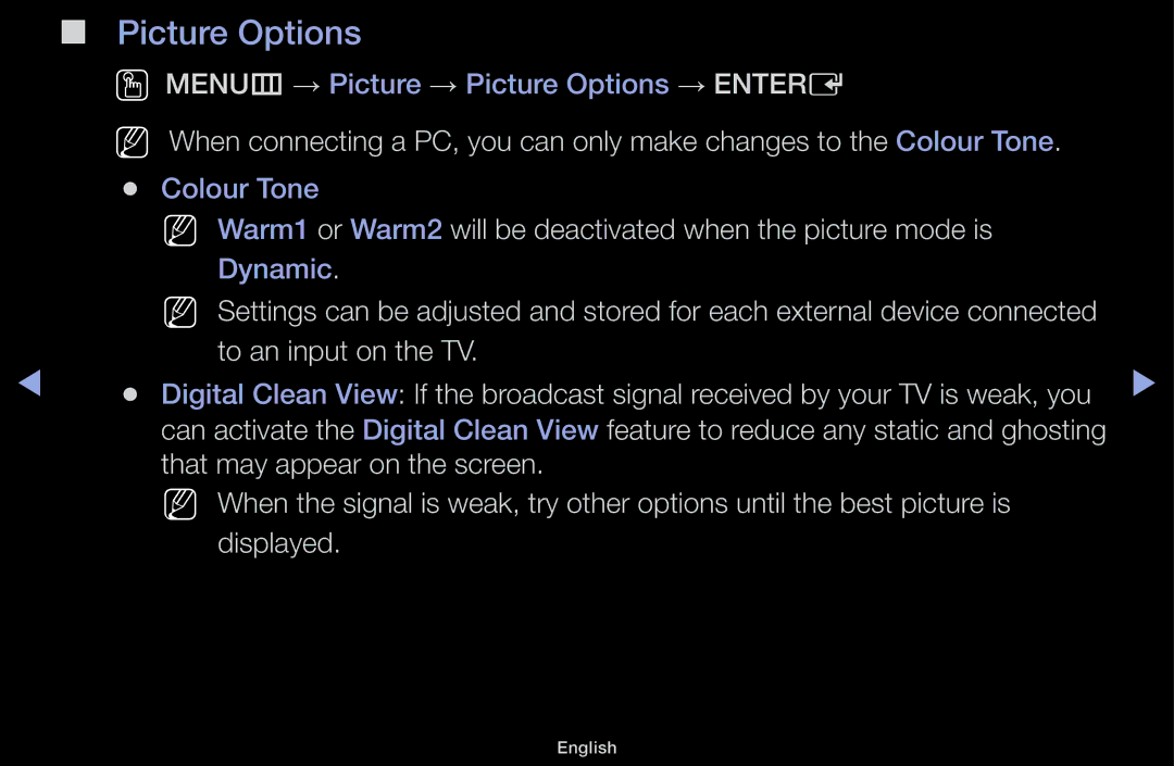 Samsung UE32J5100AWXXC, UE32J4100AWXXH, UE32J5100AWXXH, UE22K5009AKXZG, UE32J4100AWXZG Picture Options, To an input on the TV 