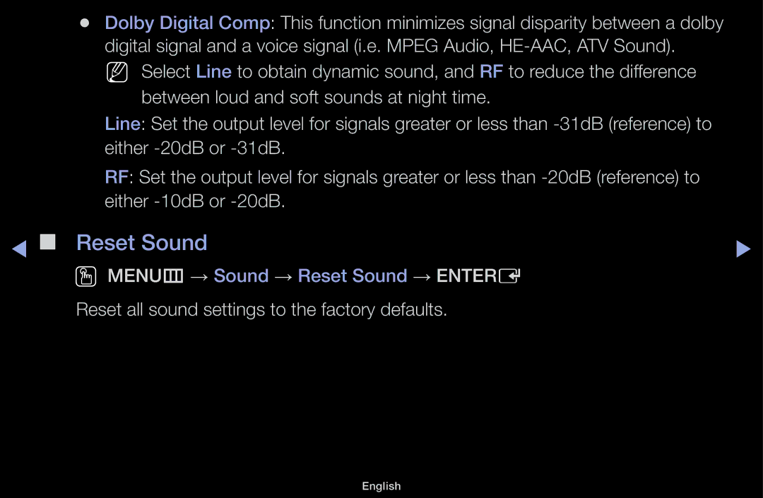 Samsung UE40J5100AKXZT, UE32J4100AWXXH, UE32J5100AWXXH manual Reset Sound, Reset all sound settings to the factory defaults 