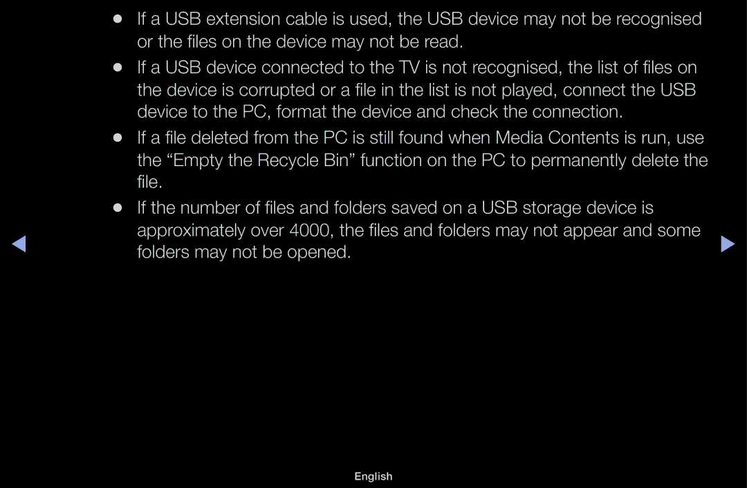 Samsung UE22K5009AKXZG, UE32J4100AWXXH manual Or the files on the device may not be read, Folders may not be opened 