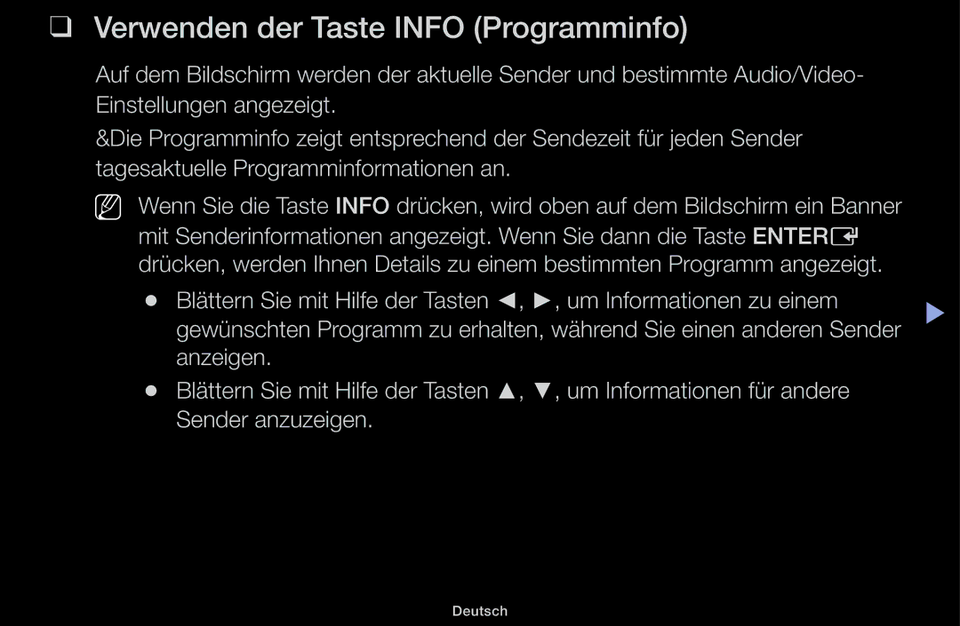 Samsung UE32J5100AWXXH, UE32J4100AWXXH, UE22K5009AKXZG, UE32J4100AWXZG manual Verwenden der Taste Info Programminfo 