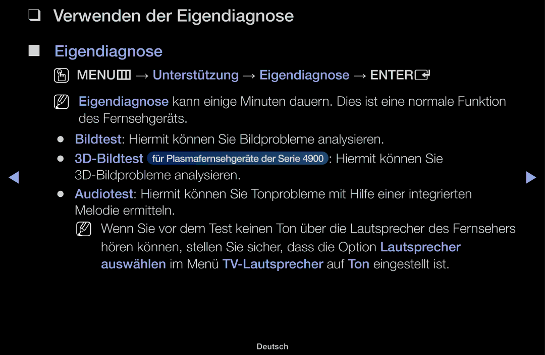 Samsung UE22K5009AKXZG, UE32J4100AWXXH, UE32J5100AWXXH, UE32J4100AWXZG manual Verwenden der Eigendiagnose, Hiermit können Sie 