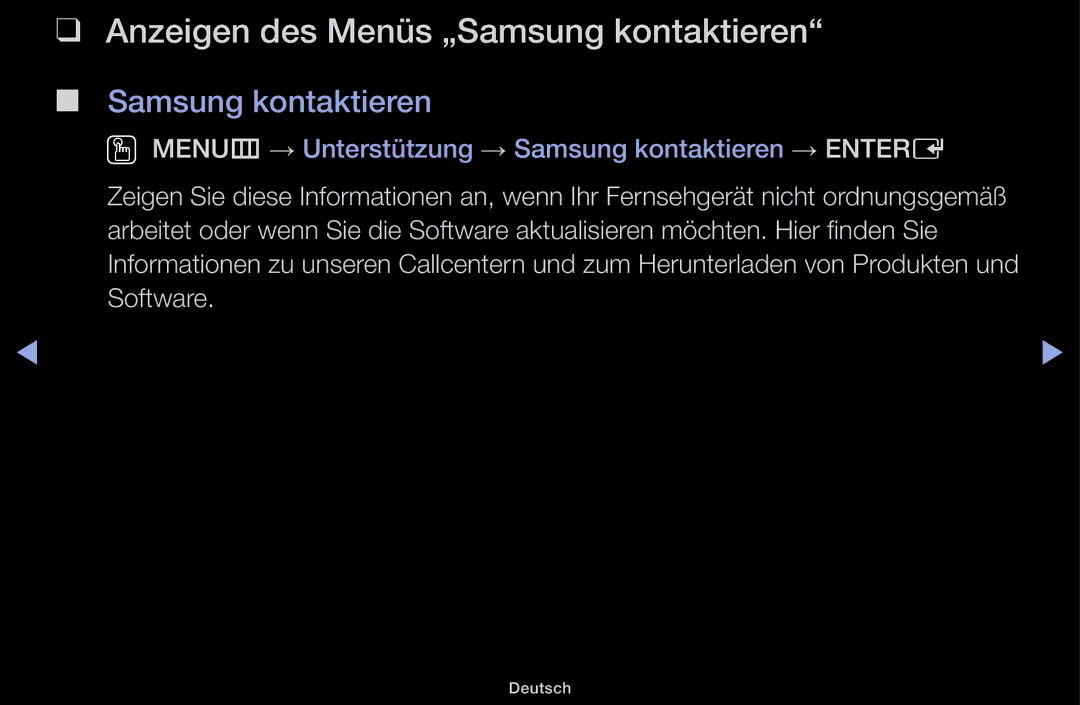 Samsung UE32J5100AWXXH, UE32J4100AWXXH, UE22K5009AKXZG, UE32J4100AWXZG manual Anzeigen des Menüs „Samsung kontaktieren 