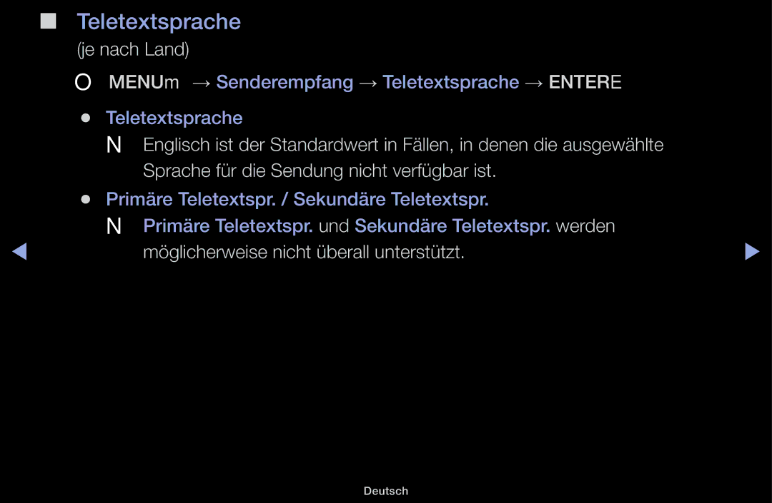 Samsung UE22K5009AKXZG, UE32J4100AWXXH, UE32J5100AWXXH manual Teletextsprache, Möglicherweise nicht überall unterstützt 