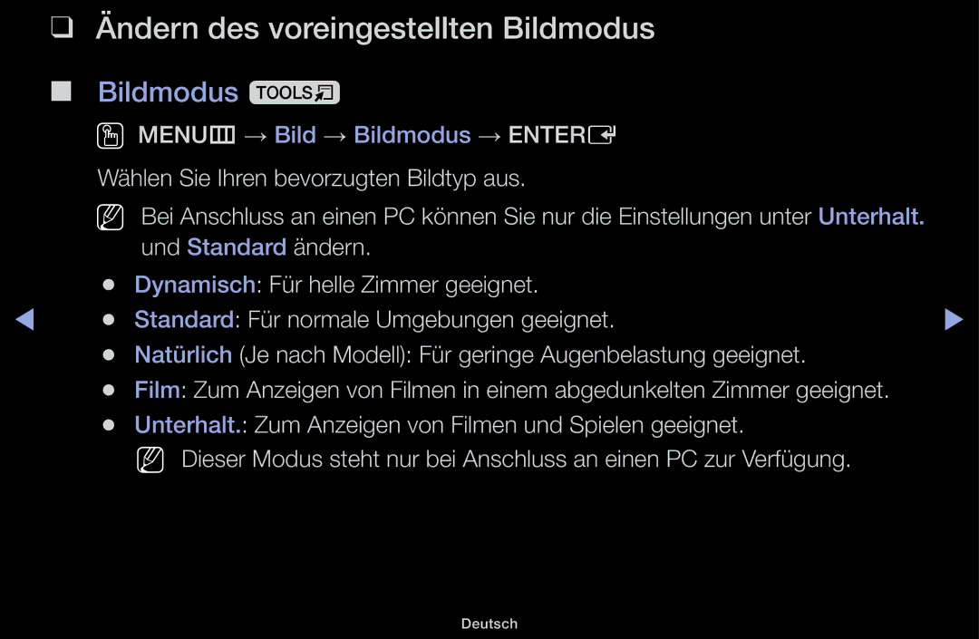 Samsung UE22K5000AWXZF, UE32J4100AWXXH, UE32J5100AWXXH, UE22K5009AKXZG Ändern des voreingestellten Bildmodus, Bildmodus t 