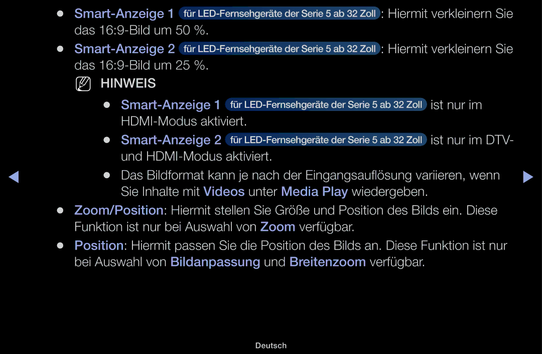 Samsung UE32J5100AWXZF manual Hiermit verkleinern Sie, Das 169-Bild um 50 %, Das 169-Bild um 25 %, Ist nur im DTV 