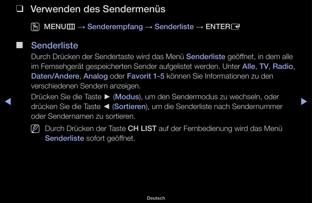 Samsung UE22K5000AWXZF, UE32J4100AWXXH, UE32J5100AWXXH, UE22K5009AKXZG, UE32J4100AWXZG Verwenden des Sendermenüs, Senderliste 