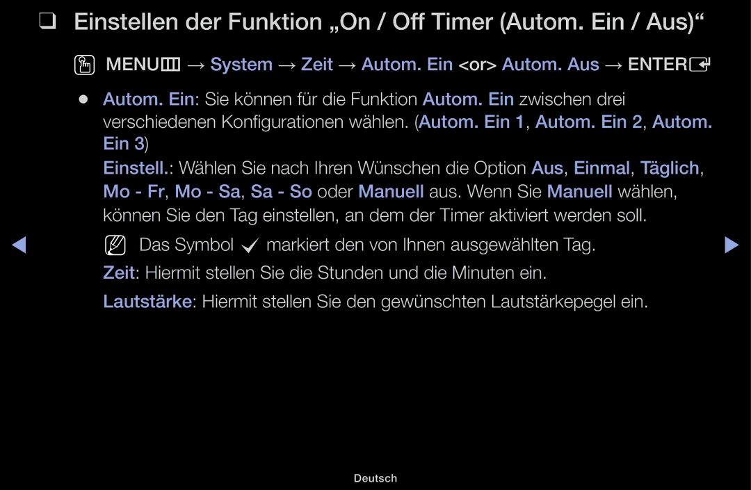 Samsung UE32J5100AWXXH, UE32J4100AWXXH, UE22K5009AKXZG manual Einstellen der Funktion „On / Off Timer Autom. Ein / Aus 