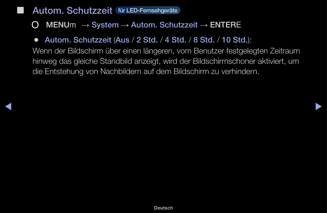 Samsung UE22K5009AKXZG, UE32J4100AWXXH, UE32J5100AWXXH, UE32J4100AWXZG manual Autom. Schutzzeit für LED-Fernsehgeräte 