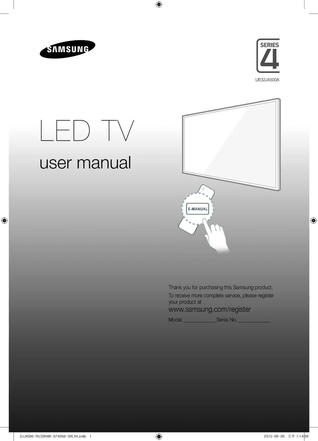 Samsung UE32J4500AKXRU manual Led Tv 