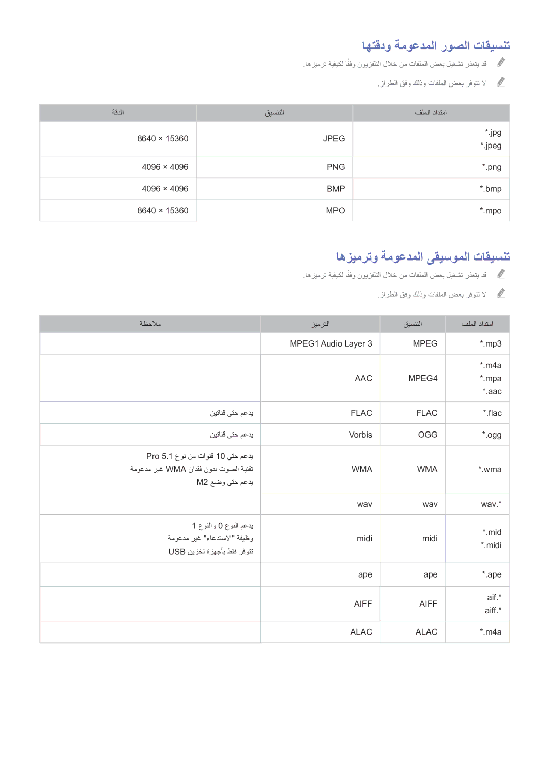 Samsung UE48J5202AKXXH, UE32J4510AWXXH, UE32J4500AWXXH اهتقدو ةموعدملا روصلا تاقيسنت, اهزيمرتو ةموعدملا ىقيسوملا تاقيسنت 