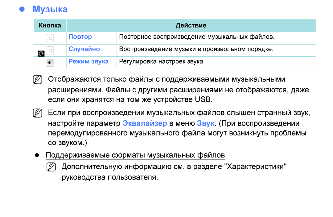 Samsung UE40J5000AWXBT, UE32J5000AWXBT, UE32J4000AWXBT manual Музыка 