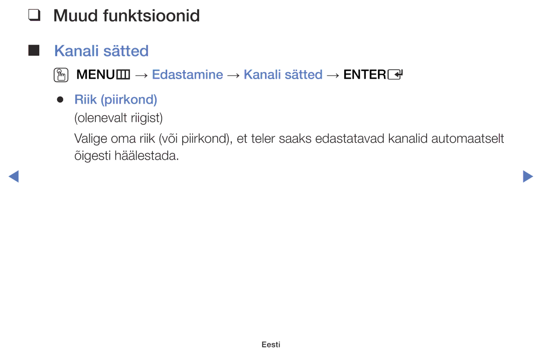 Samsung UE40J5000AWXBT, UE32J5000AWXBT manual Muud funktsioonid, OO MENUm → Edastamine → Kanali sätted → Entere 