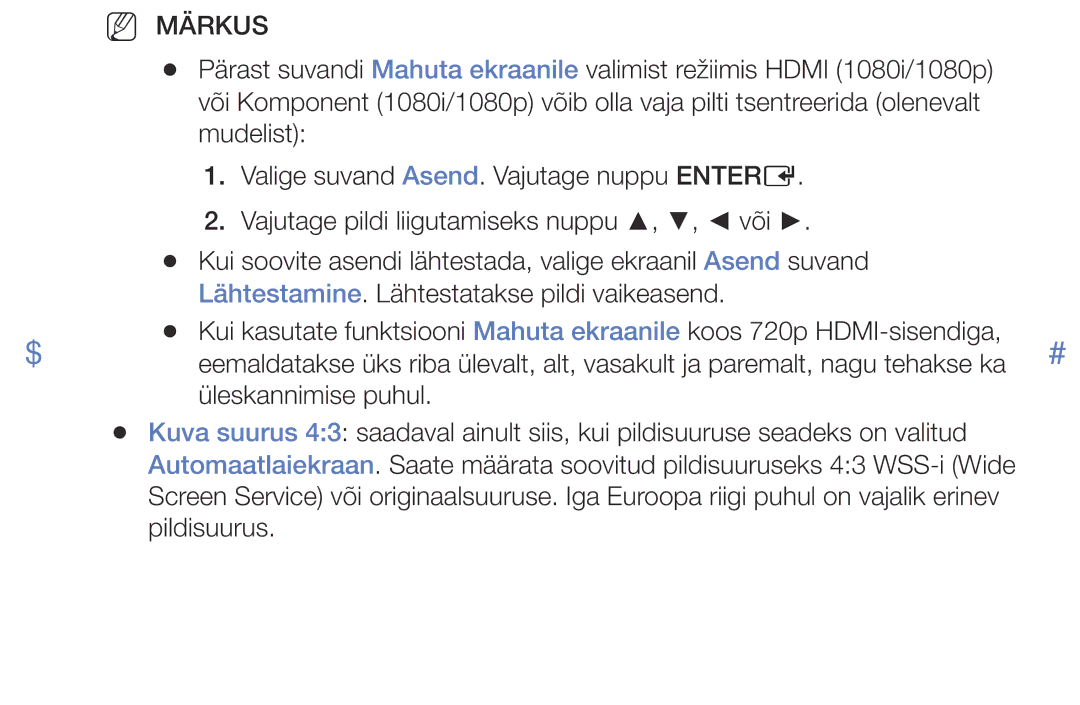 Samsung UE32J5000AWXBT, UE40J5000AWXBT, UE32J4000AWXBT manual NN Märkus 