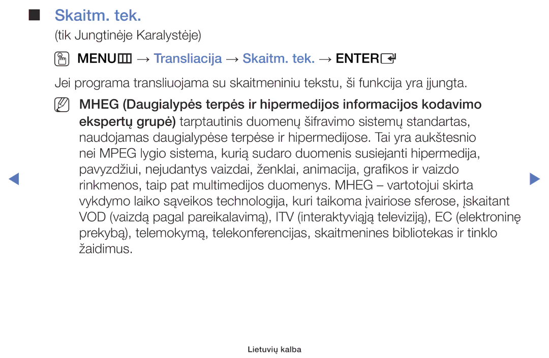 Samsung UE40J5000AWXBT, UE32J5000AWXBT, UE32J4000AWXBT manual OO MENUm → Transliacija → Skaitm. tek. → Entere 