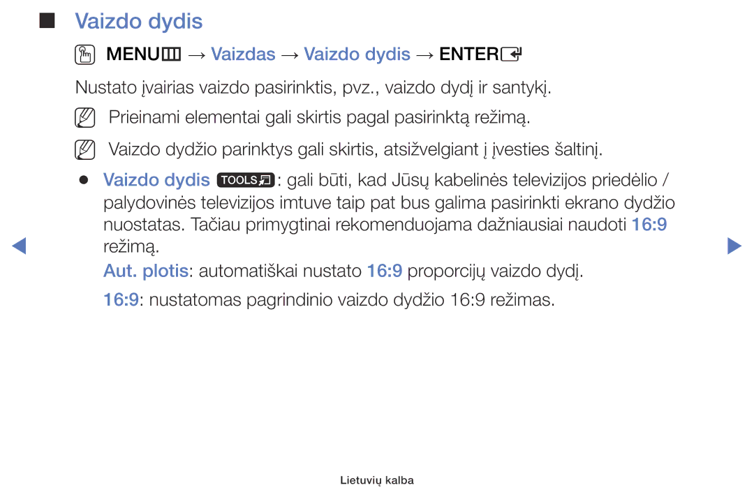 Samsung UE32J5000AWXBT, UE40J5000AWXBT, UE32J4000AWXBT manual OO MENUm → Vaizdas → Vaizdo dydis → Entere 