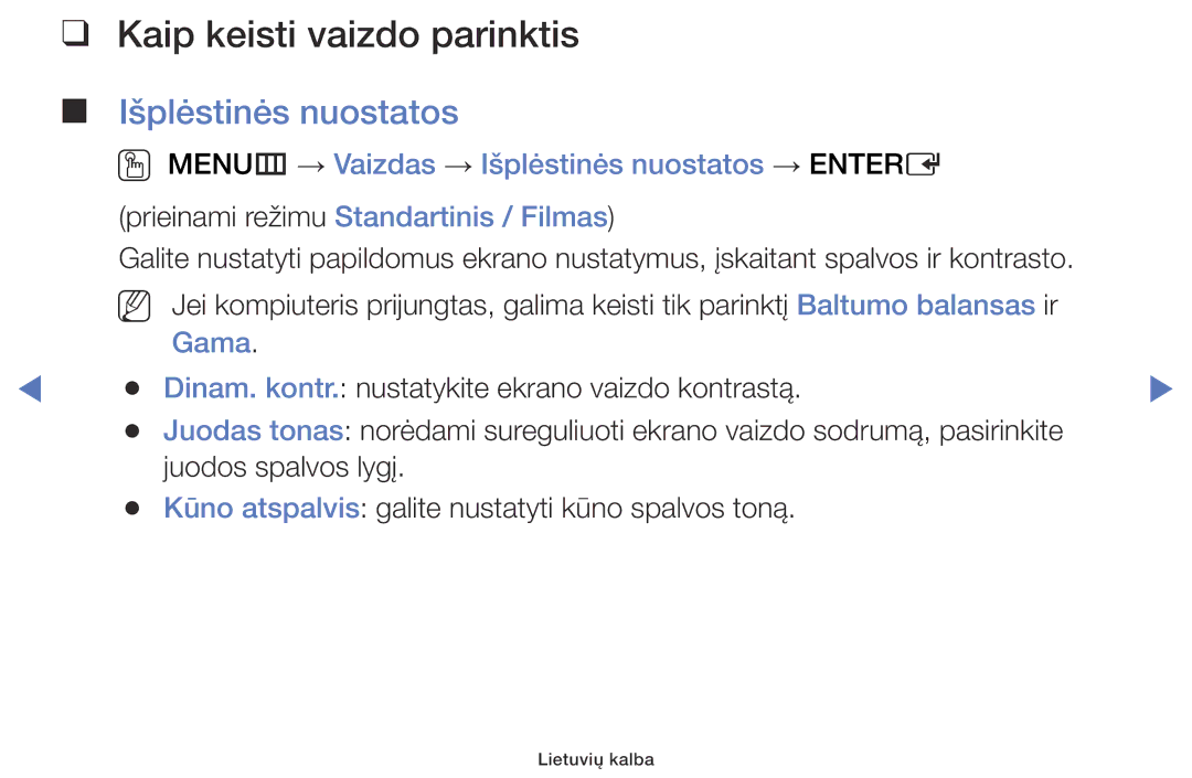 Samsung UE32J5000AWXBT, UE40J5000AWXBT, UE32J4000AWXBT manual Kaip keisti vaizdo parinktis, Išplėstinės nuostatos 