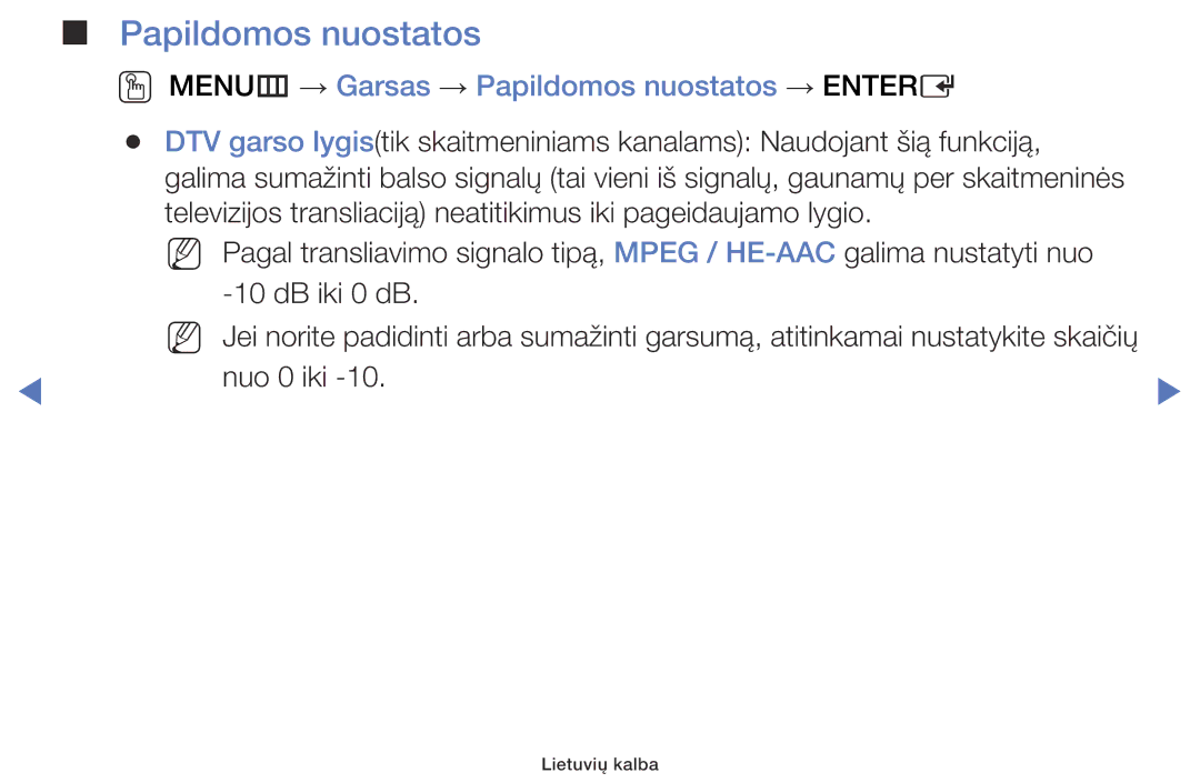 Samsung UE40J5000AWXBT, UE32J5000AWXBT, UE32J4000AWXBT manual OO MENUm → Garsas → Papildomos nuostatos → Entere 