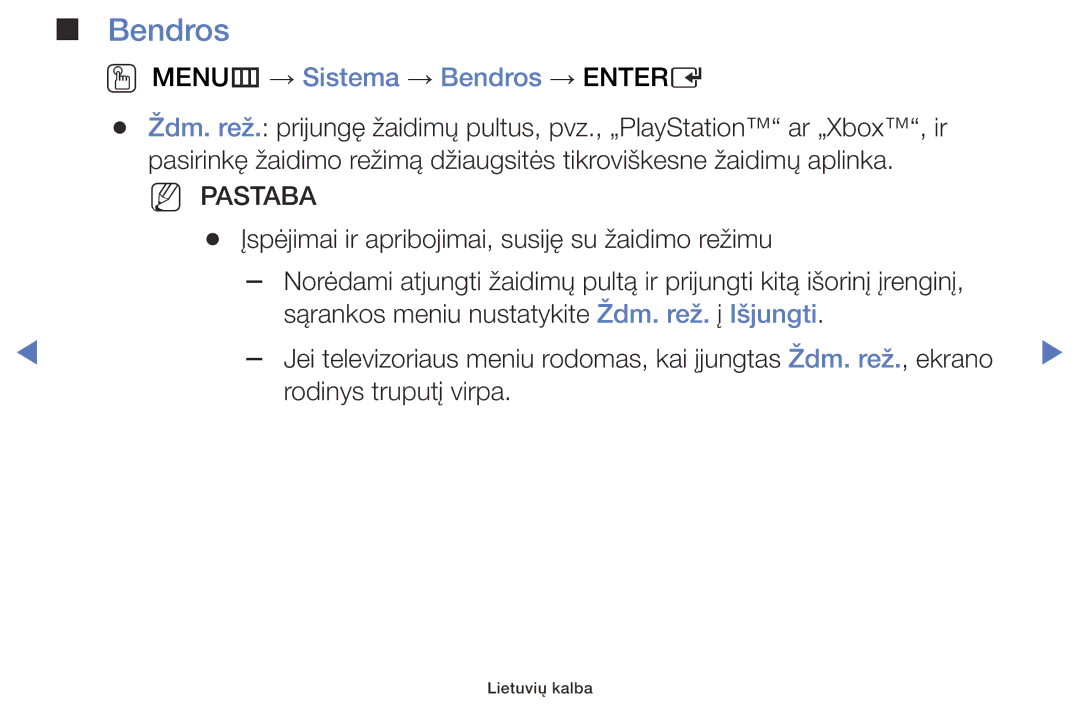 Samsung UE32J4000AWXBT, UE32J5000AWXBT, UE40J5000AWXBT manual OO MENUm → Sistema → Bendros → Entere 