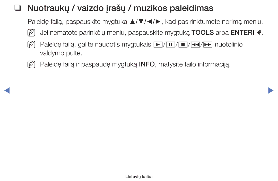 Samsung UE32J5000AWXBT, UE40J5000AWXBT, UE32J4000AWXBT manual Nuotraukų / vaizdo įrašų / muzikos paleidimas 