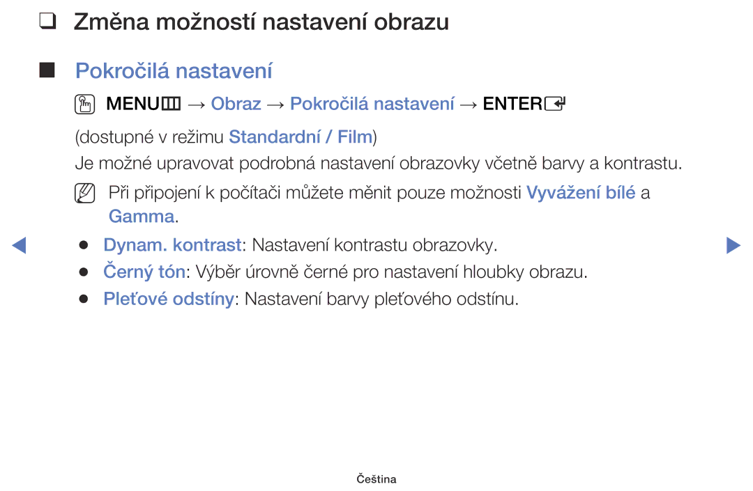 Samsung UE60J6100AWXXN, UE32J5000AWXXH, UE32J5000AWXXC, UE40J5000AWXXH Změna možností nastavení obrazu, Pokročilá nastavení 