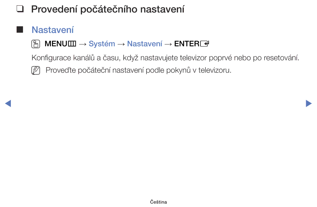 Samsung UE48J5000AWXXN, UE32J5000AWXXH manual Provedení počátečního nastavení, OO MENUm → Systém → Nastavení → Entere 