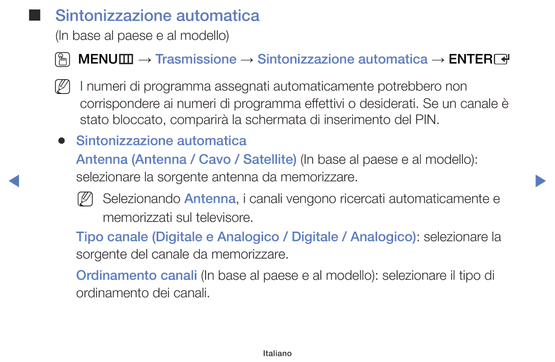 Samsung UE40J5000AKXZT, UE32J5000AWXXH, UE40J5100AWXXH, UE48J5100AWXXH, UE32J5000AKXZT manual Sintonizzazione automatica 