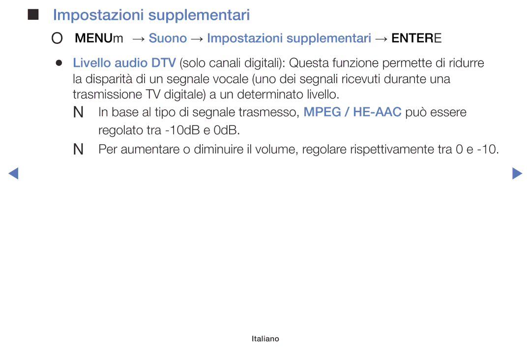 Samsung UE48J5000AKXZT, UE32J5000AWXXH, UE40J5100AWXXH manual OO MENUm → Suono → Impostazioni supplementari → Entere 