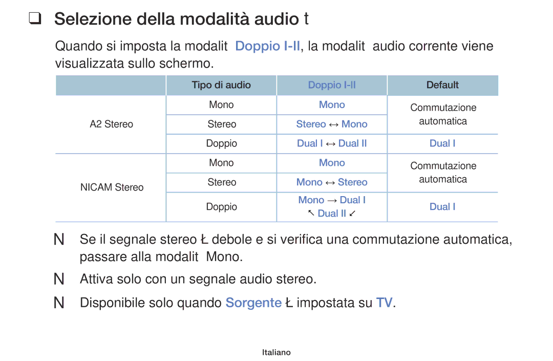 Samsung UE32J5000AWXXH, UE40J5100AWXXH, UE48J5100AWXXH, UE40J5000AKXZT manual Selezione della modalità audio t, Nn Nn 